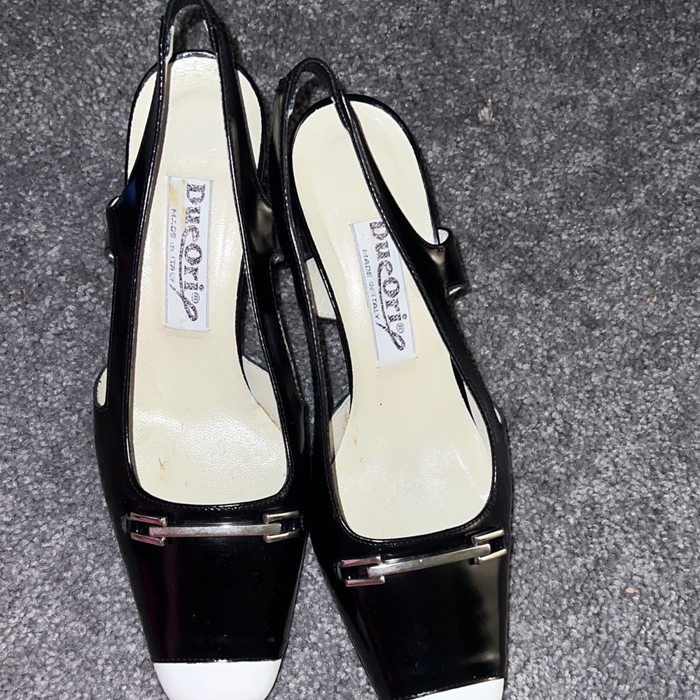 Zara Black and White Slingback Heels